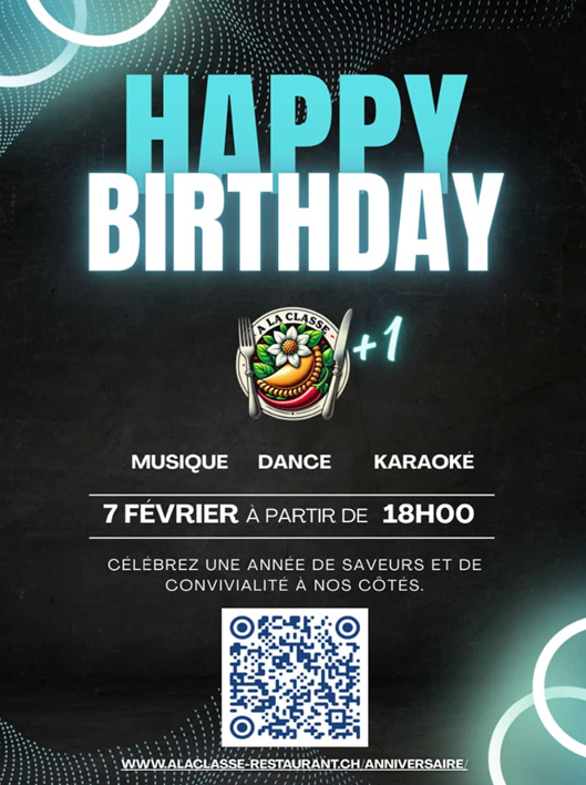 1er Anniversaire - Restaurant A la Classe - Samedi 7 février 2026 à partir de 18h00